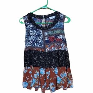 Women's Entro Sz Small Sleeveless Boho Tunic Top With Floral Print